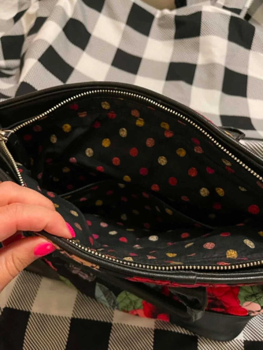 LIKE NEW Vera Bradley Quilted Cotton Satchel, Roses and Butterflies 14" x 10 - Picture 13 of 14